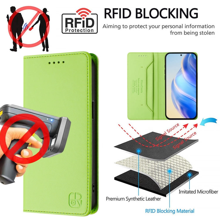 Funda de Cuero con Doble Pliegue y Succión Magnética RFID para TCL 50 5G y Xe Nxtpaper 5G (Verde Hierba)