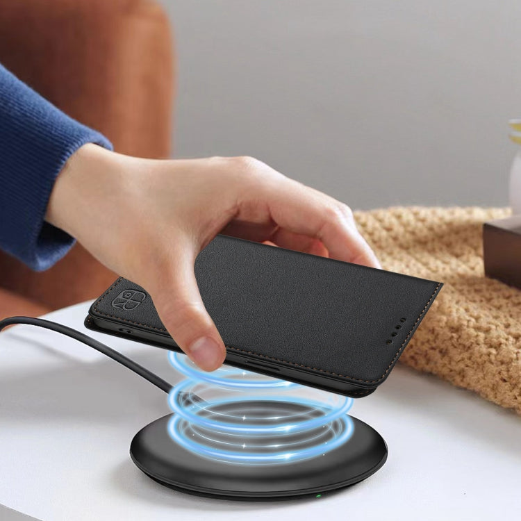 Funda de Cuero con Doble Pliegue y Succión Magnética RFID para TCL 50 Se Rc01 (Negro)