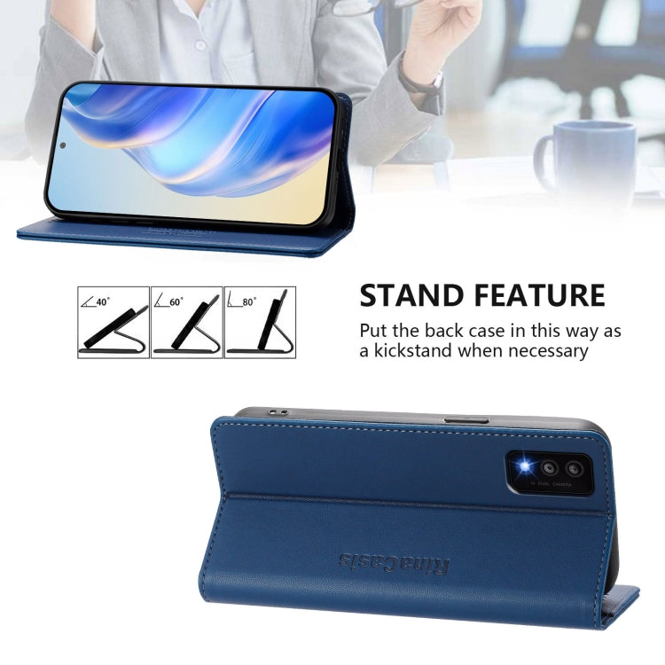 Funda de Cuero con Doble Pliegue y Succión Magnética Rfid para TCL 30T/T603Dl Rc01 (Azul Oscuro)