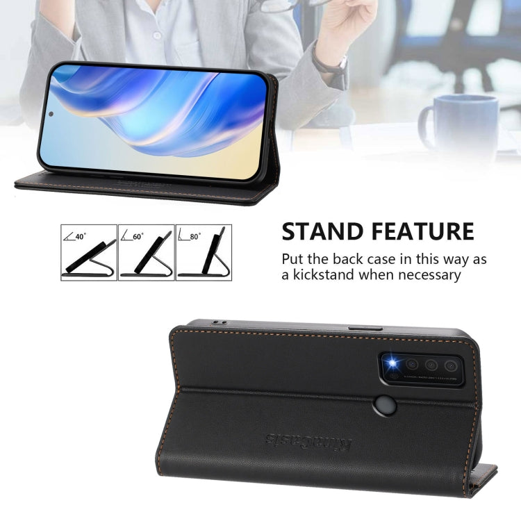 Funda de Cuero con Doble Pliegue y Succión Magnética RFID para TCL 30 Xe 5G Rc01 (Negro)