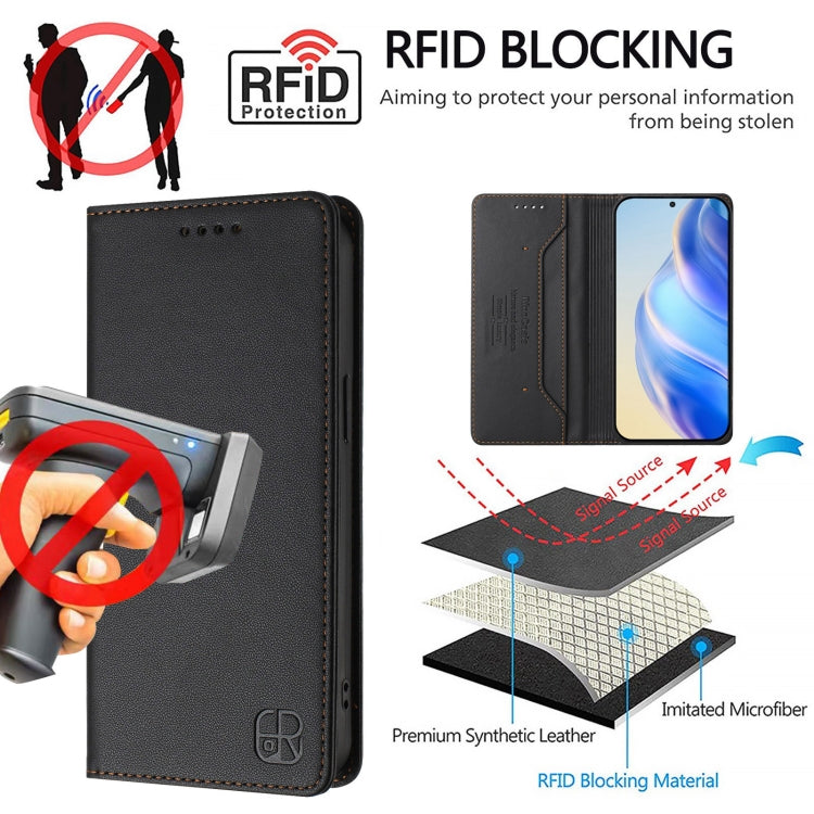 Funda de Cuero con Doble Pliegue y Succión Magnética RFID para TCL 30 Xe 5G Rc01 (Negro)