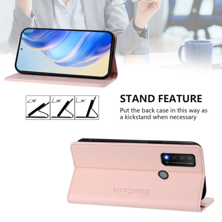 Funda de Cuero con Doble Pliegue y Succión Magnética RFID para TCL 20 R 5G Rc01 (Rosa)