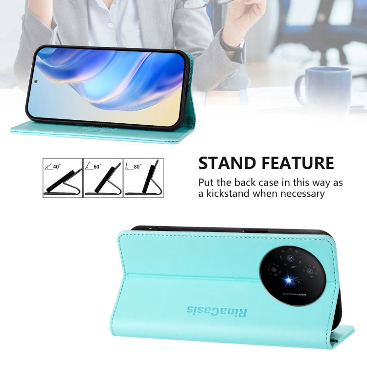 Funda de Cuero con Doble Pliegue y Succión Magnética Rfid para TCL 50 Xl 5G Rc01 (Verde Menta)