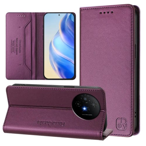 Funda de Cuero para Teléfono TCL 50 Xl 5G Rc01 con Doble Pliegue y Succión Magnética Rfid (Violeta)