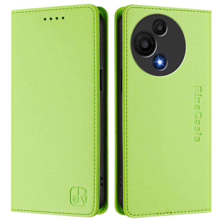 Funda de cuero con doble pliegue y succión magnética RFID para TCL 605/60 SE RC01 (verde hierba)