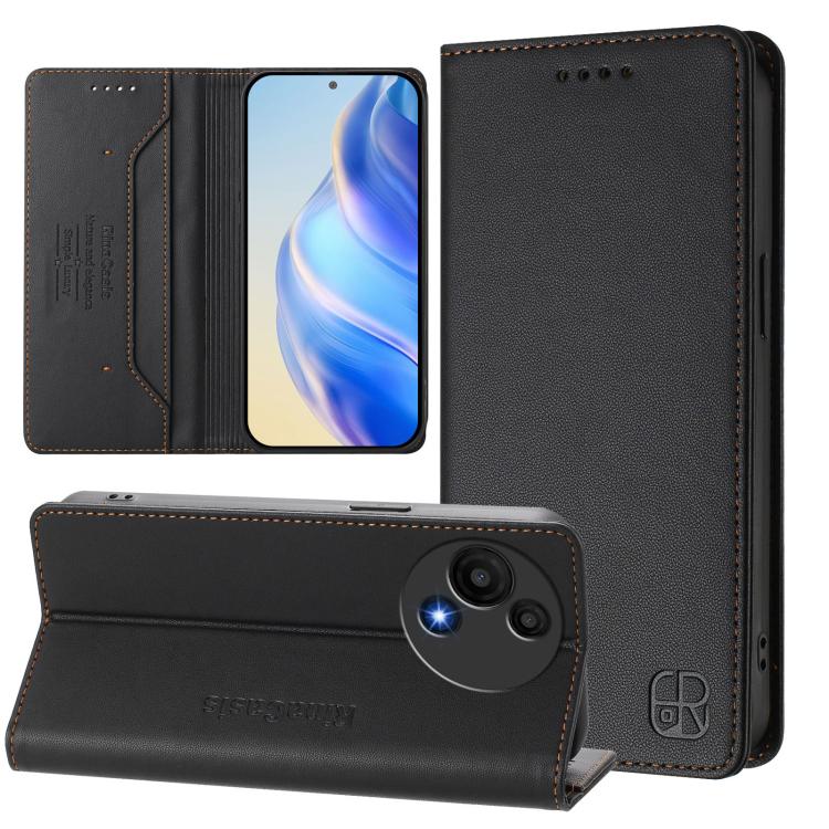 Funda de cuero con doble pliegue y succión magnética RFID para TCL 605/60 SE RC01 (negra)