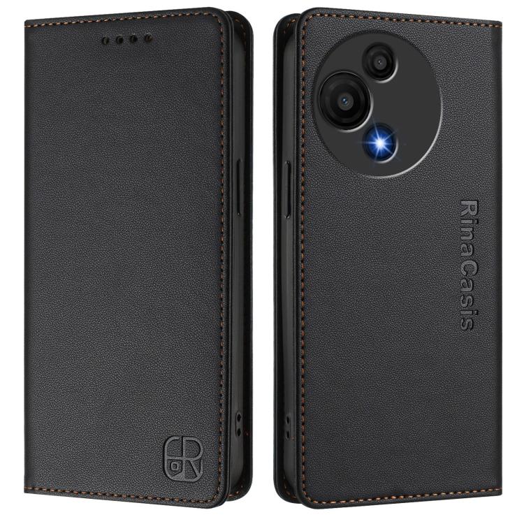 Funda de cuero con doble pliegue y succión magnética RFID para TCL 605/60 SE RC01 (negra)