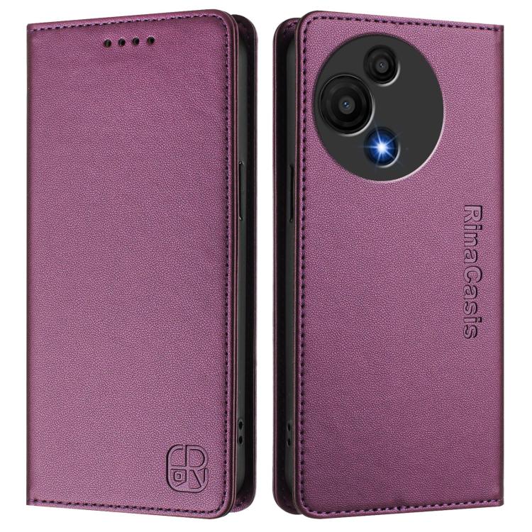 Funda de cuero con doble pliegue y succión magnética RFID para TCL 605/60 SE RC01 (violeta)