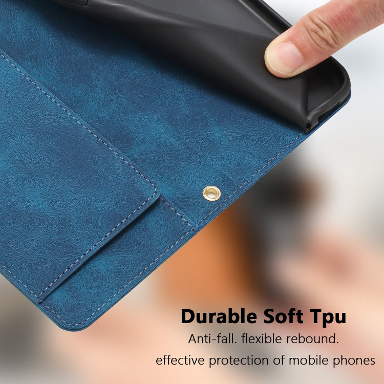 Funda de Piel con Relieve de Tulipanes para iPhone 13 Pro con Cordón (Azul)