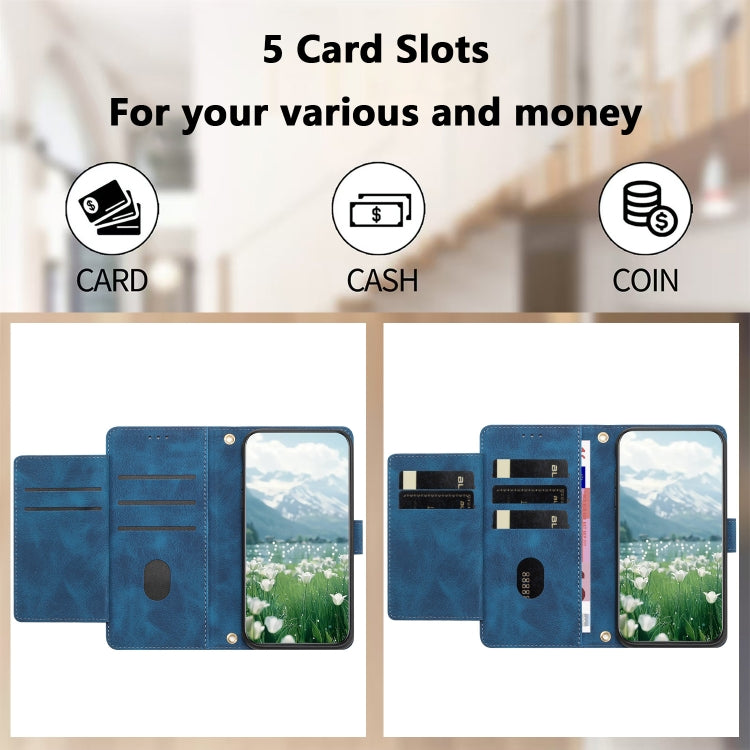 Funda piel con relieve tulipanes para iPhone 8 Plus/7 Plus con cordón (Azul)