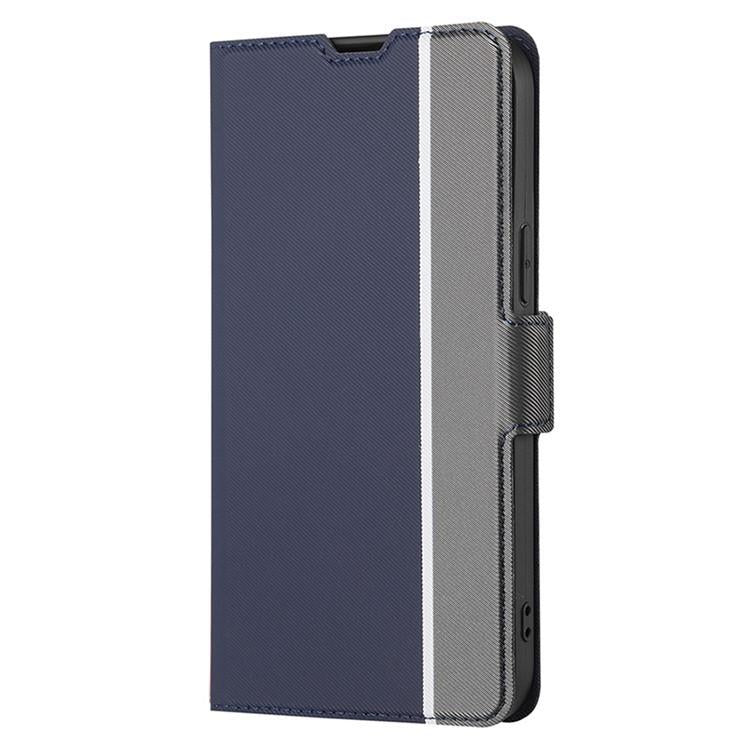 Funda de cuero con textura de sarga y botones laterales para Redmi Note 14S 4G (azul)
