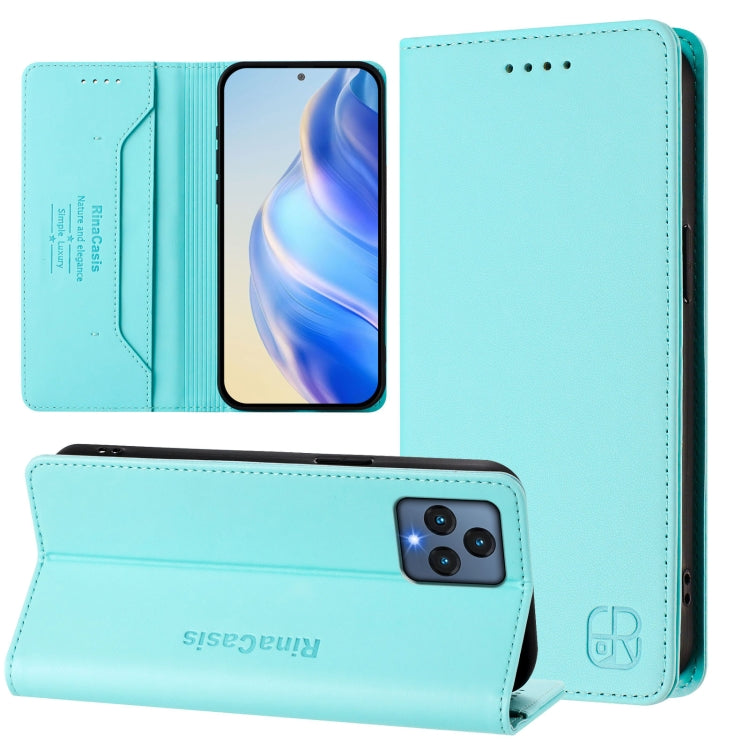 Funda de Cuero T-Mobile Revvl 6 5G/6X 5G Rc01 Doble Pliegue Succión Magnética Rfid (Verde Menta)