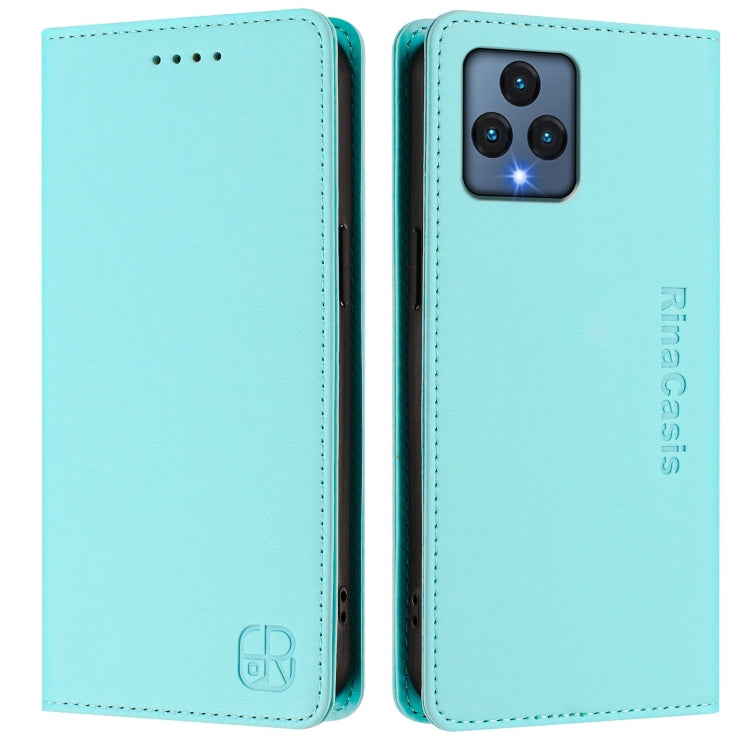 Funda de Cuero T-Mobile Revvl 6 5G/6X 5G Rc01 Doble Pliegue Succión Magnética Rfid (Verde Menta)