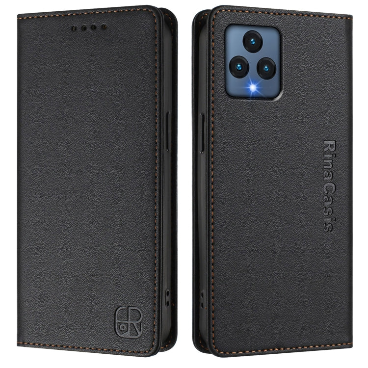 Funda de Cuero T-Mobile Revvl 6 5G 6X 5G Rc01 con Doble Pliegue y Succión Magnética Rfid (Negro)