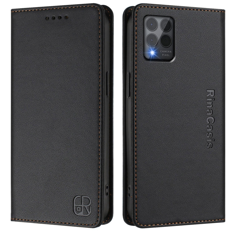Funda de Cuero T-Mobile Revvl 6 Pro/6X Pro 5G Rc01 con Doble Pliegue y Succión Magnética (Negra)