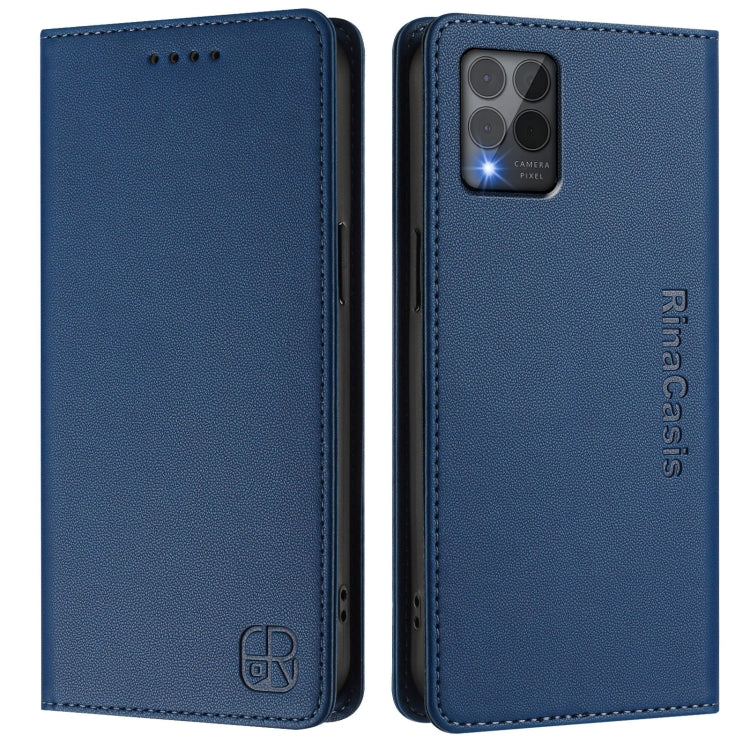 Funda de Cuero T-Mobile Revvl 6 Pro/6X Pro 5G Rc01 con Doble Pliegue y Succión Magnética (Azul Oscuro)