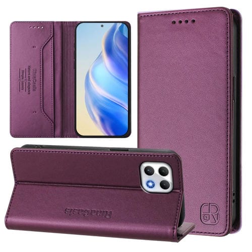 Funda de Cuero con Doble Pliegue y Succión Magnética Rfid para Teléfono T-Mobile Revvl 7 5G Rc01 (Violeta)