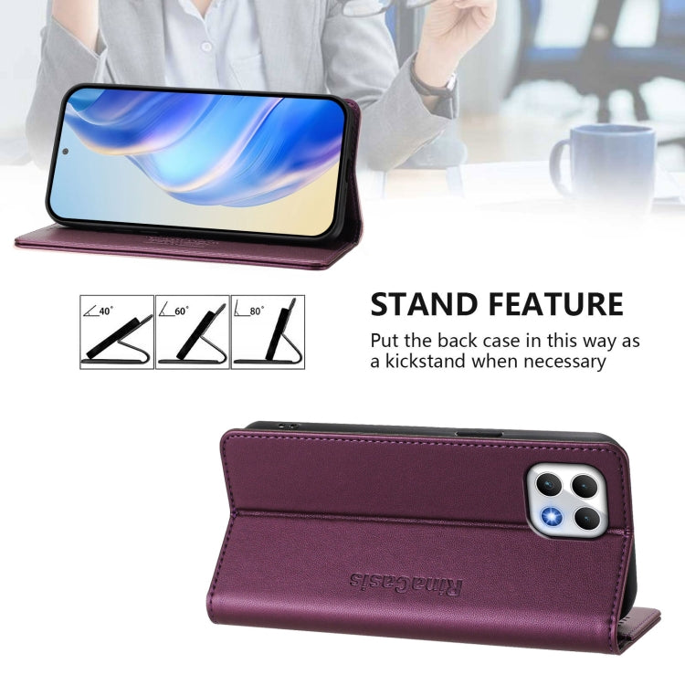 Funda de Cuero con Doble Pliegue y Succión Magnética Rfid para Teléfono T-Mobile Revvl 7 5G Rc01 (Violeta)