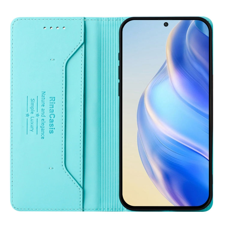 Funda de Cuero para Teléfono T-Mobile Revvl 7 Pro 5G Rc01 con Doble Pliegue y Succión Magnética (Verde Menta)