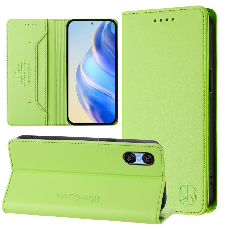 Funda de Cuero Sony Xperia 10 Vi 2024 Rc01 con Doble Pliegue y Succión Magnética (Verde Hierba)