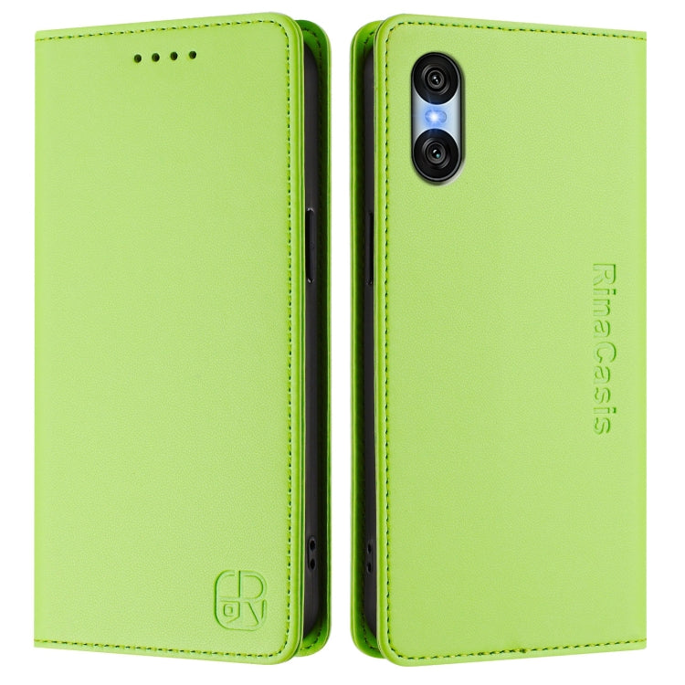 Funda de Cuero Sony Xperia 10 Vi 2024 Rc01 con Doble Pliegue y Succión Magnética (Verde Hierba)