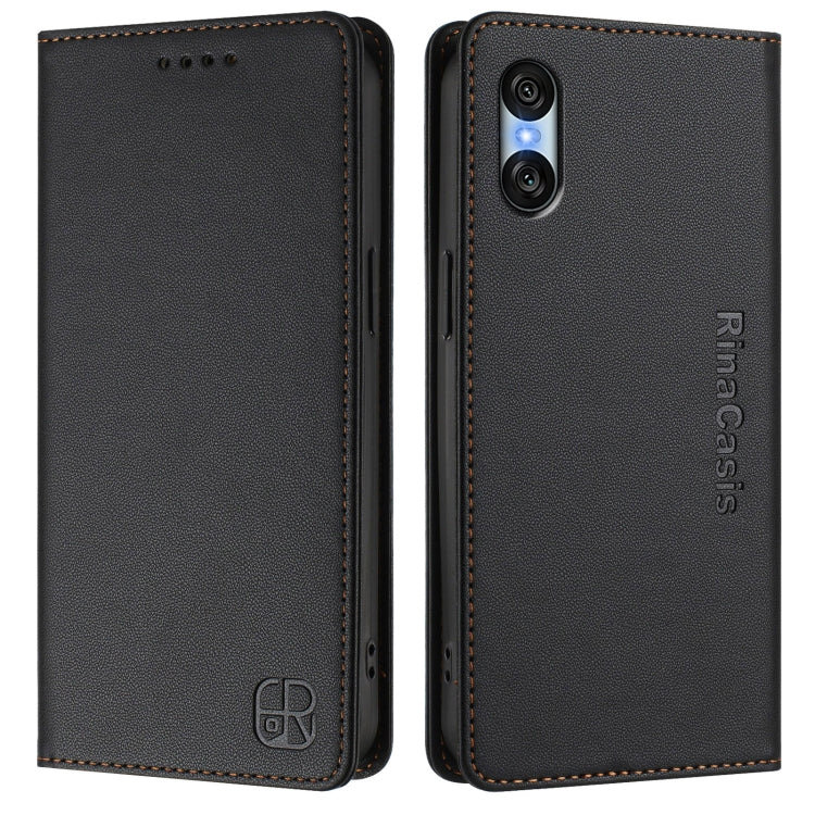 Funda de Cuero para Sony Xperia 10 Vi 2024 Rc01 con Doble Pliegue y Succión Magnética (Negra)