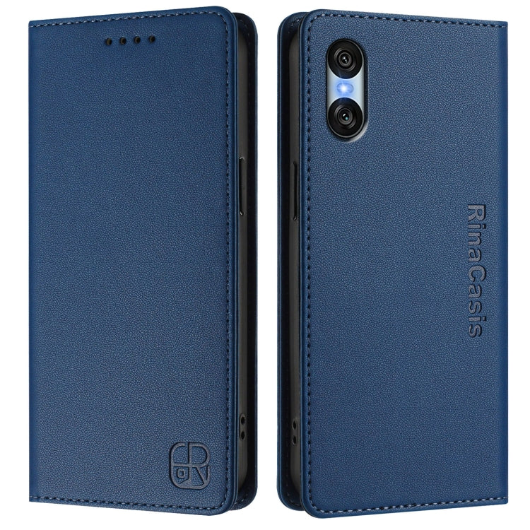 Funda de Cuero para Sony Xperia 10 Vi (2024) Rc01 con Doble Pliegue y Succión Magnética (Azul Oscuro)