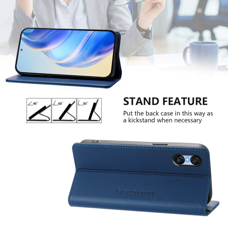 Funda de Cuero para Sony Xperia 10 Vi (2024) Rc01 con Doble Pliegue y Succión Magnética (Azul Oscuro)