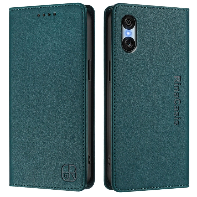 Funda de Cuero para Sony Xperia 10 Vi (2024) Rc01 con Doble Pliegue y Succión Magnética (Verde Oscuro)