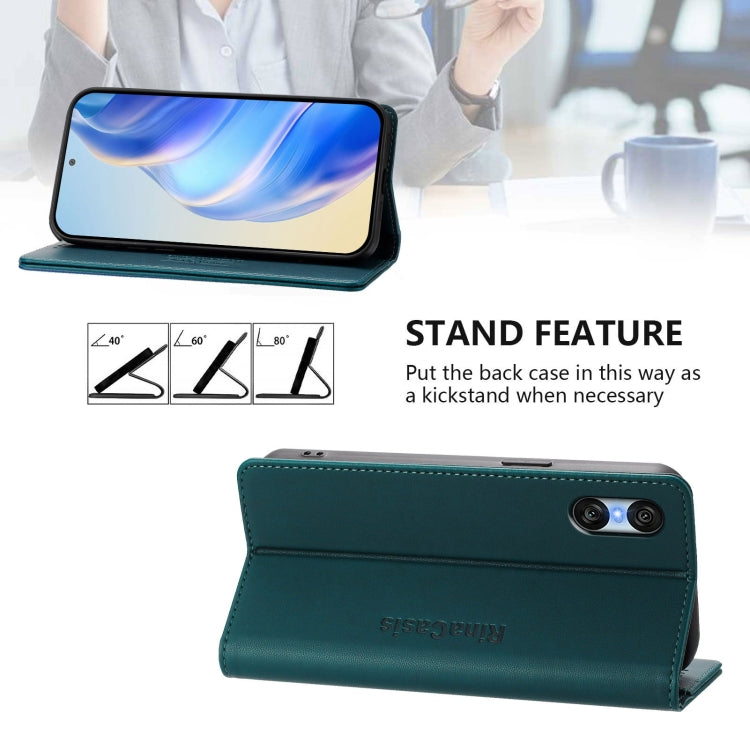 Funda de Cuero para Sony Xperia 10 Vi (2024) Rc01 con Doble Pliegue y Succión Magnética (Verde Oscuro)
