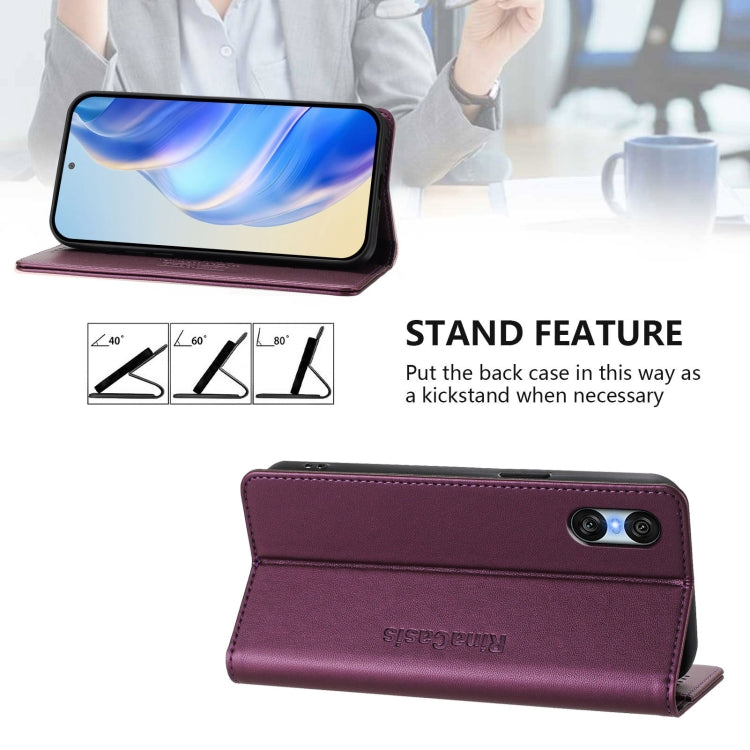 Funda de Cuero con Doble Pliegue y Succión Magnética para Sony Xperia 10 Vi (2024) (Violeta)