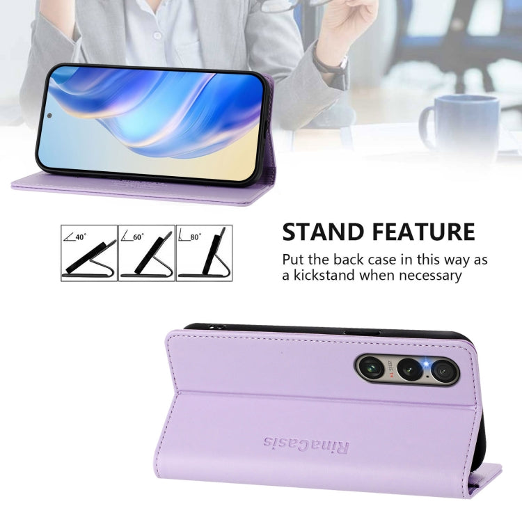 Funda de Cuero con Doble Pliegue y Succión Magnética Rfid para Sony Xperia 1 Vi (2024) (Morado Claro)