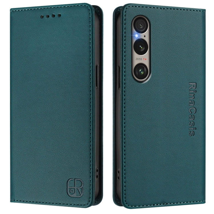 Funda de Cuero con Doble Pliegue y Succión Magnética para Sony Xperia 1 Vi (2024) (Verde Oscuro)