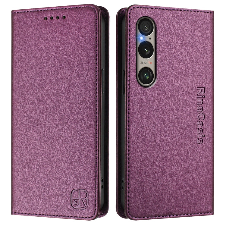 Funda de Cuero Sony Xperia 1 Vi 2024 Rc01 con Doble Pliegue y Succión Magnética (Violeta)