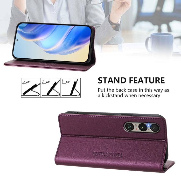 Funda de Cuero Sony Xperia 1 Vi 2024 Rc01 con Doble Pliegue y Succión Magnética (Violeta)