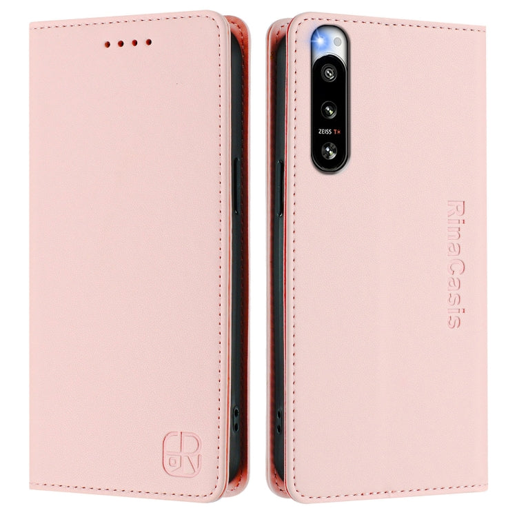 Funda de Cuero Sony Xperia 5 IV Rc01 con Doble Pliegue y Succión Magnética (Rosa)