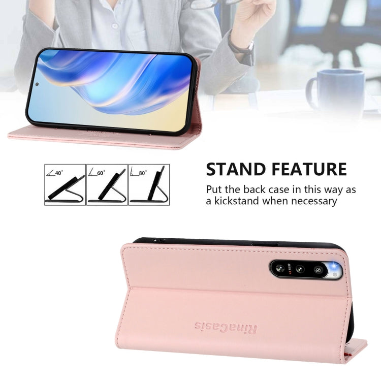 Funda de Cuero Sony Xperia 5 IV Rc01 con Doble Pliegue y Succión Magnética (Rosa)