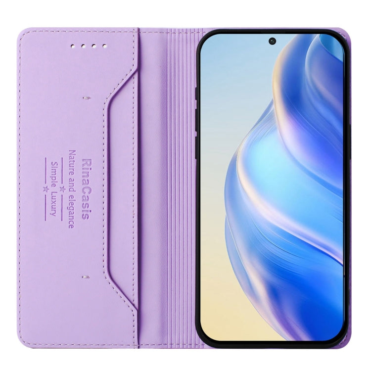 Funda de Cuero con Doble Pliegue y Succión Magnética RFID para Sony Xperia 5 IV RC01 (Morado Claro)