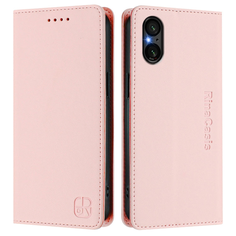Funda de Cuero Doble Pliegue Succión Magnética RFID para Sony Xperia 5 V Rc01 (Rosa)