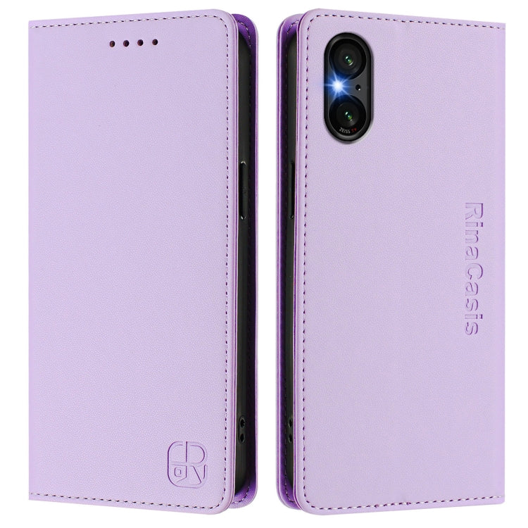 Funda de Cuero Sony Xperia 5 Vi 2024 Rc01 con Doble Pliegue y Succión Magnética (Morado Claro)
