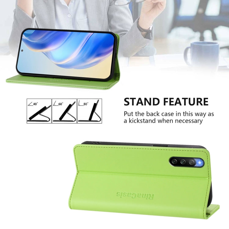 Funda de Cuero para Sony Xperia 10 IV RC01 con Doble Pliegue y Succión Magnética RFID (Verde)