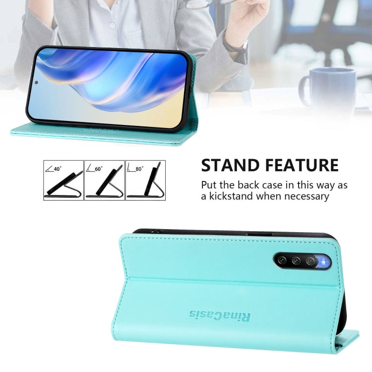 Funda de Cuero para Sony Xperia 10 V 2023 Rc01 con Doble Pliegue y Succión Magnética Rfid (Verde Menta)
