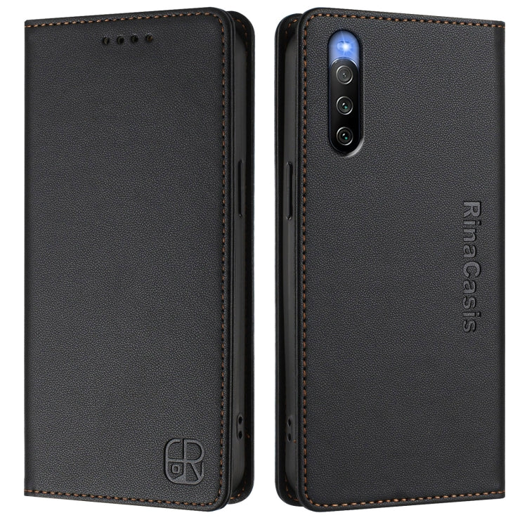Funda de Cuero para Sony Xperia 10 V 2023 Rc01 con Doble Pliegue y Succión Magnética Rfid (Negra)