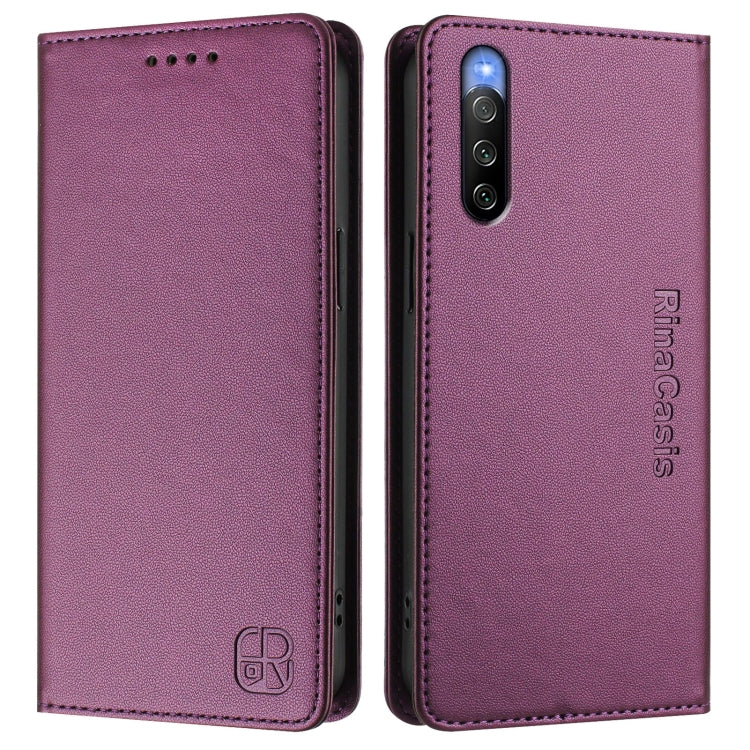 Funda de Cuero para Sony Xperia 10 V 2023 Rc01 con Doble Pliegue y Succión Magnética Rfid (Violeta)