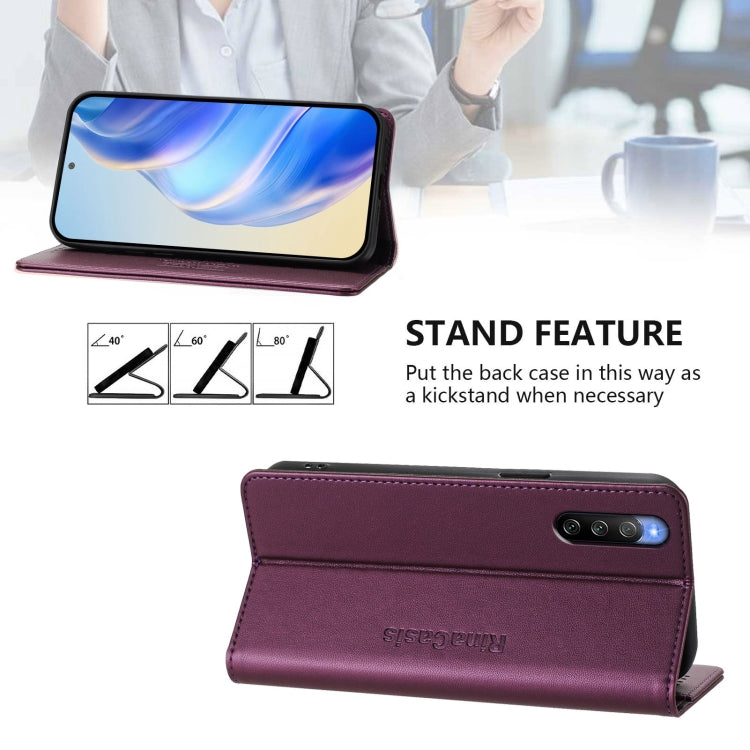 Funda de Cuero para Sony Xperia 10 V 2023 Rc01 con Doble Pliegue y Succión Magnética Rfid (Violeta)