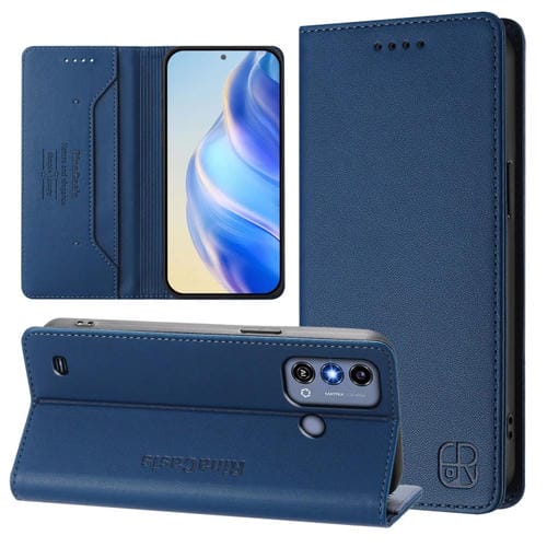 Funda de Cuero con Doble Pliegue y Succión Magnética para ZTE Blade A53/A53+ Rc01 (Azul Oscuro)