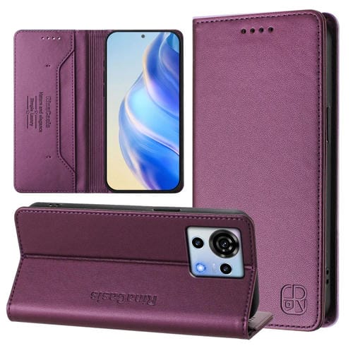 Funda de Cuero para ZTE Blade V50 Vita Rc01 con Doble Pliegue y Succión Magnética Rfid (Violeta)