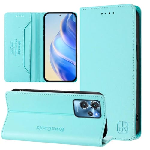 Funda de Cuero Rfid con Doble Pliegue y Succión Magnética para Oukitel C32 Rc01 (Verde Menta)