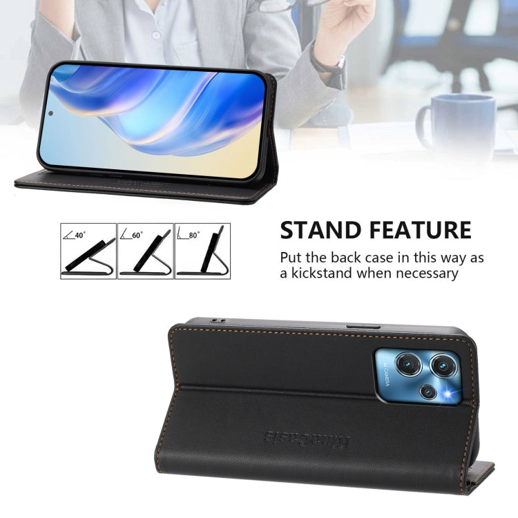 Funda de Cuero Rfid con Doble Pliegue y Succión Magnética para Oukitel C32 Rc01 (Negra)