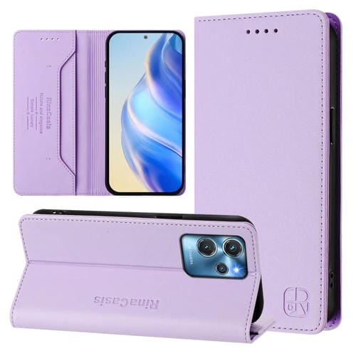 Funda de Cuero Rfid con Succión Magnética y Doble Pliegue para Oukitel C32 Rc01 (Morado Claro)